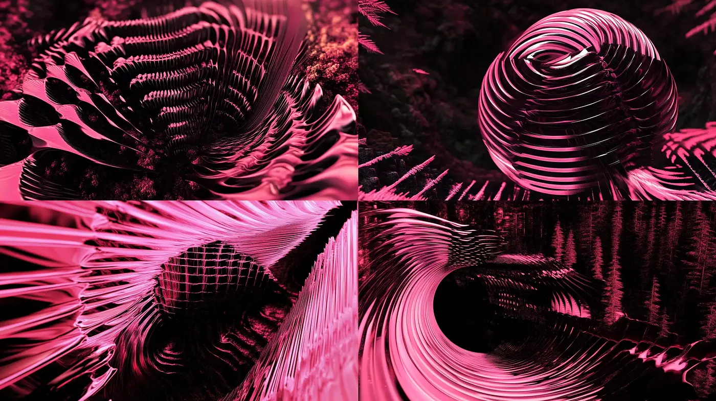 Crimson Whirls and Textured Waves - A Cohesive Exploration in Tonal Variations and Abstract Forms - Midjourney sref style