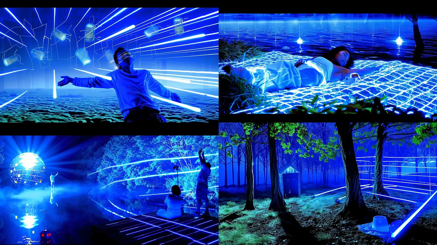Futuristic Neon Dreamscape: A Study in Luminous Blues and Glowing Edges - Midjourney sref style