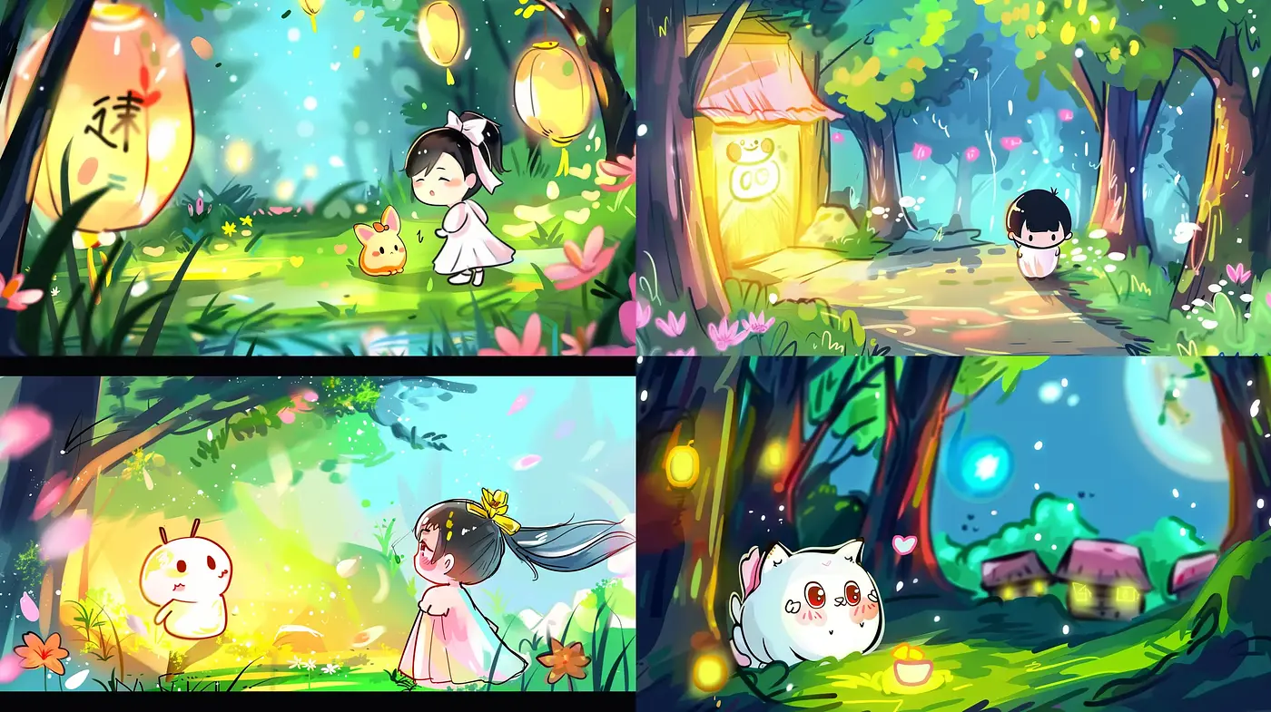 Enchanted Forest Whimsy: A Colorful Anime-Inspired Illustrative Collection - Midjourney sref style