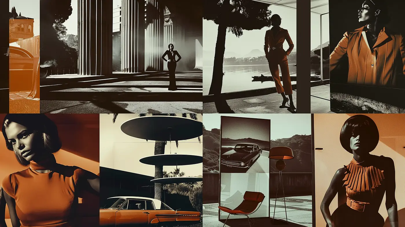 Monochromatic Sepia Architectural and Fashion Fusion - Midjourney sref style