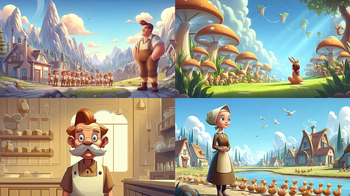 Whimsical and Vibrant Animated Landscape with Rich Characterization - Midjourney sref style