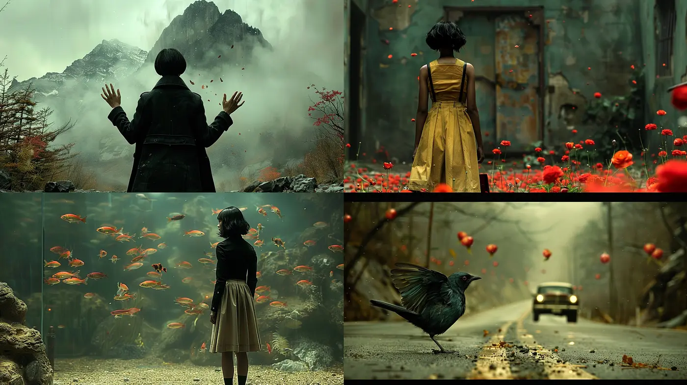 Ethereal Realms of Melancholic Hues: A Cinematic Journey Through Surreal Landscapes - Midjourney sref style
