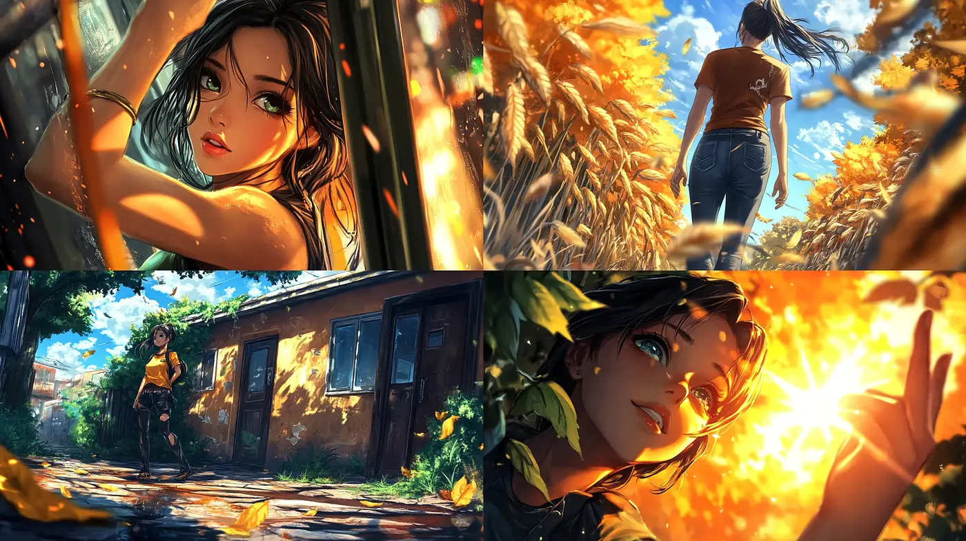 Luminous Elegance: Vivid and Painterly Anime-Inspired Tableaus - Midjourney sref style