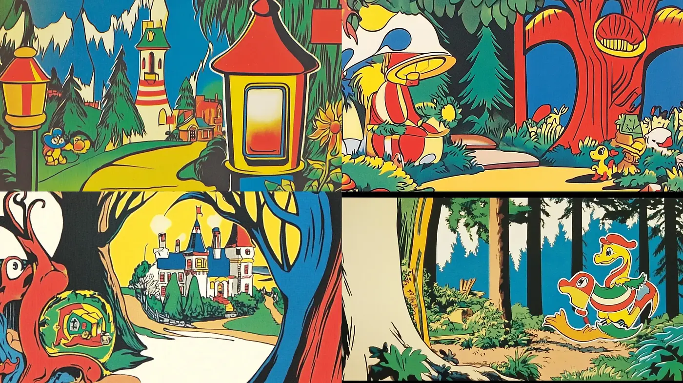 Vibrant Storybook Illustrations with Classic Cartoon Essence - Midjourney sref style