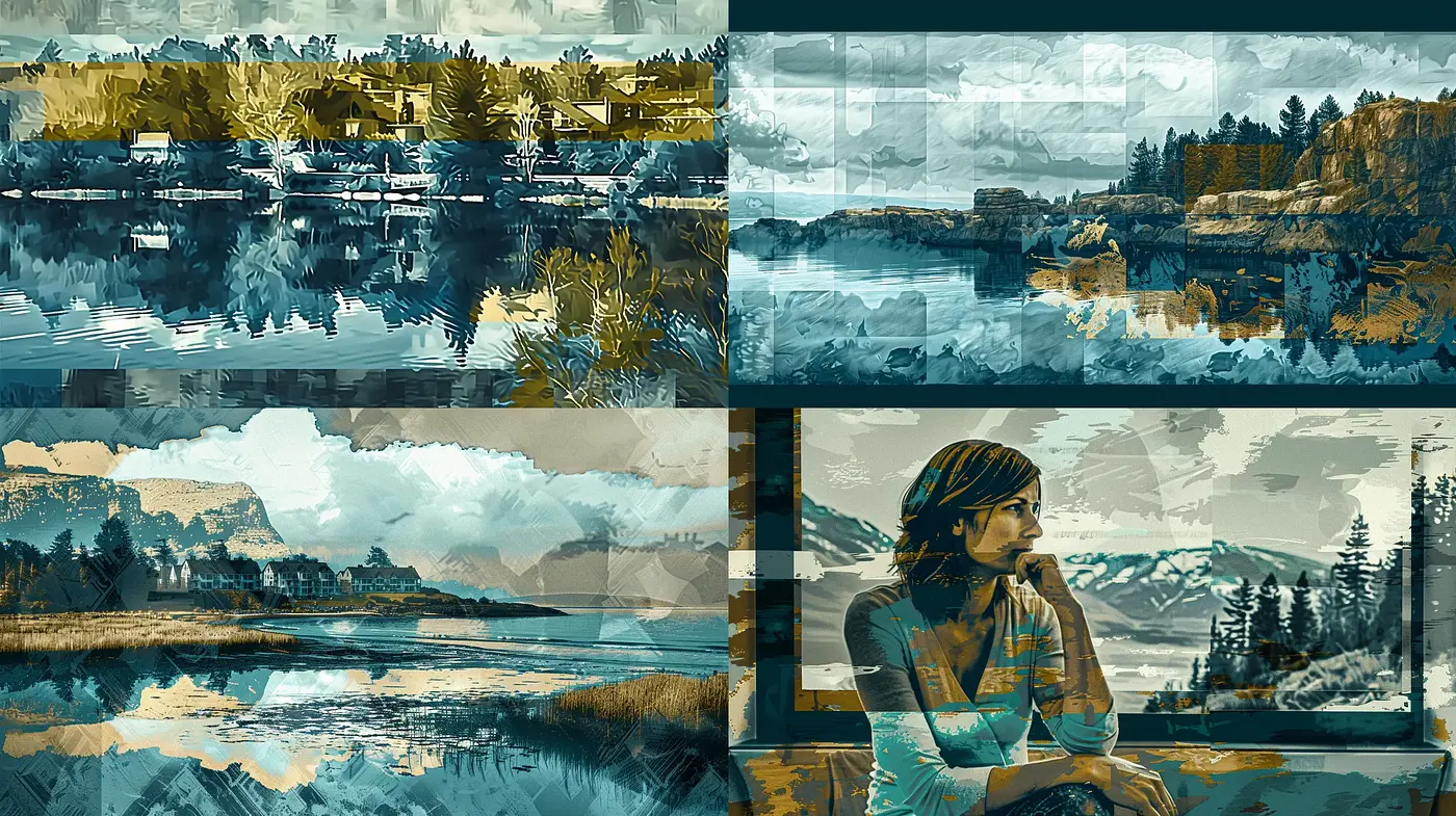 Aesthetic Fusion of Textured Scenery and Stylized Forms - Midjourney sref style