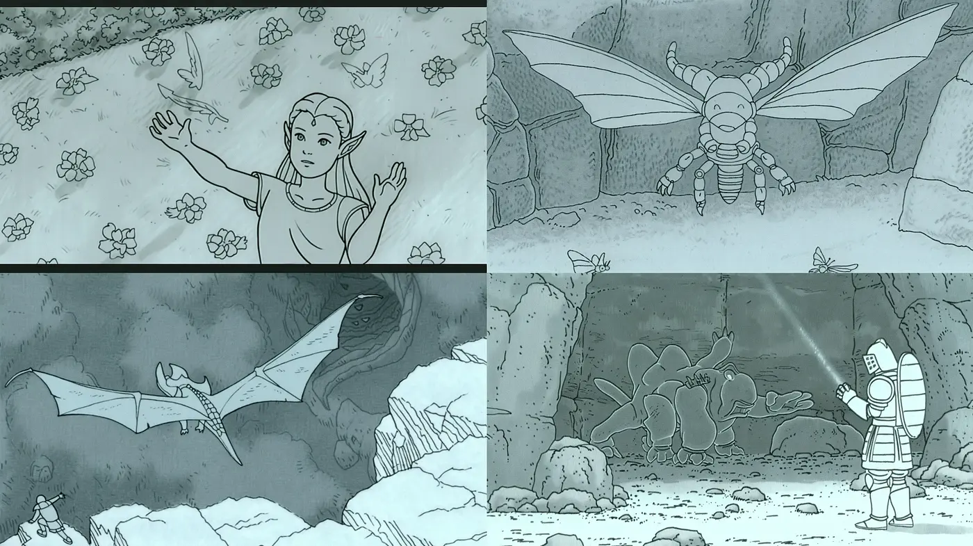 Monochromatic Dreamscape in Etched Lines - Midjourney sref style