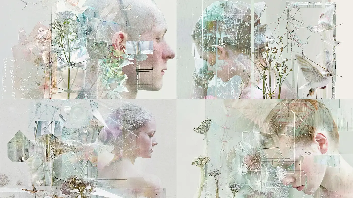 Ethereal Botanical Blends: A Dreamlike Fusion of Flora and Humanity - Midjourney sref style