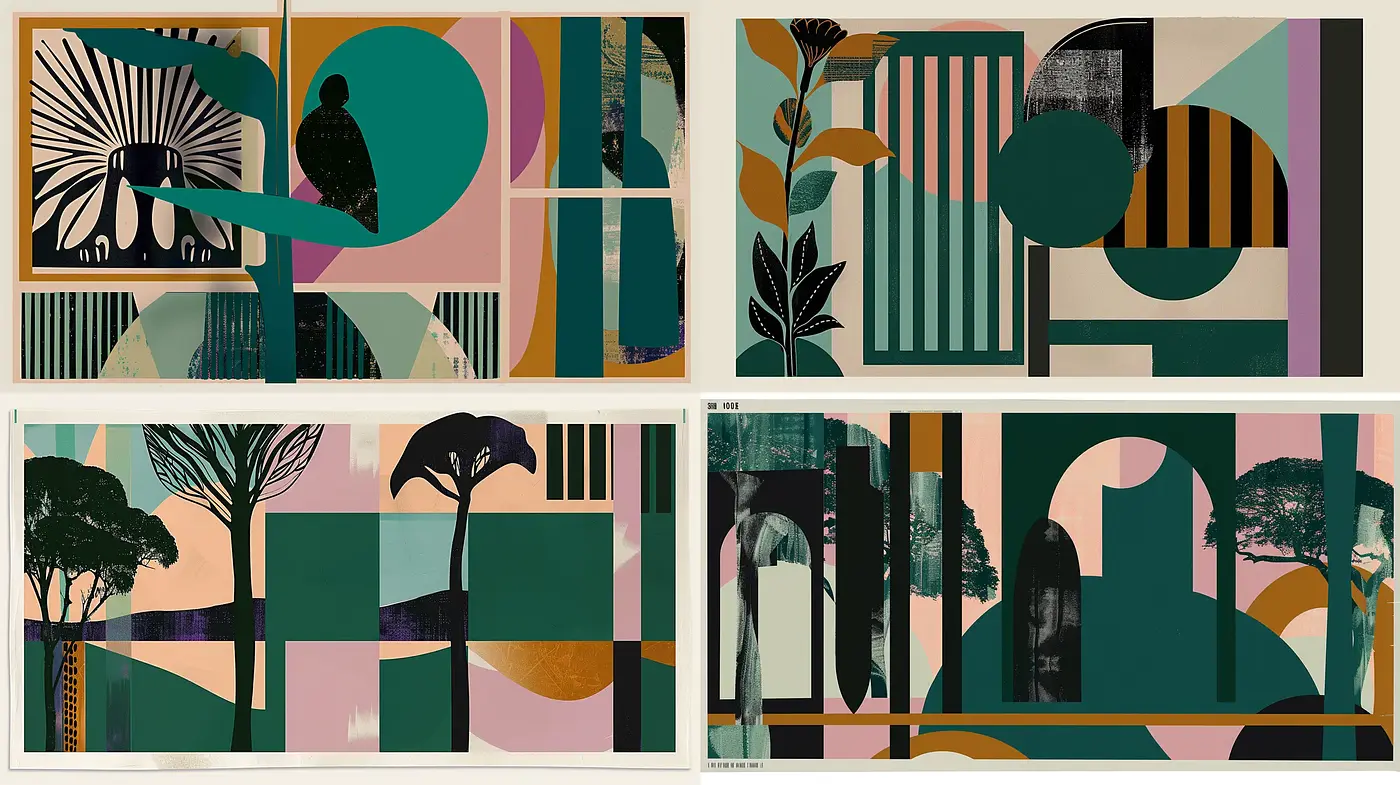 Geometric Harmony in Pastel: A Fusion of Abstract Forms and Botanical Motifs - Midjourney sref style
