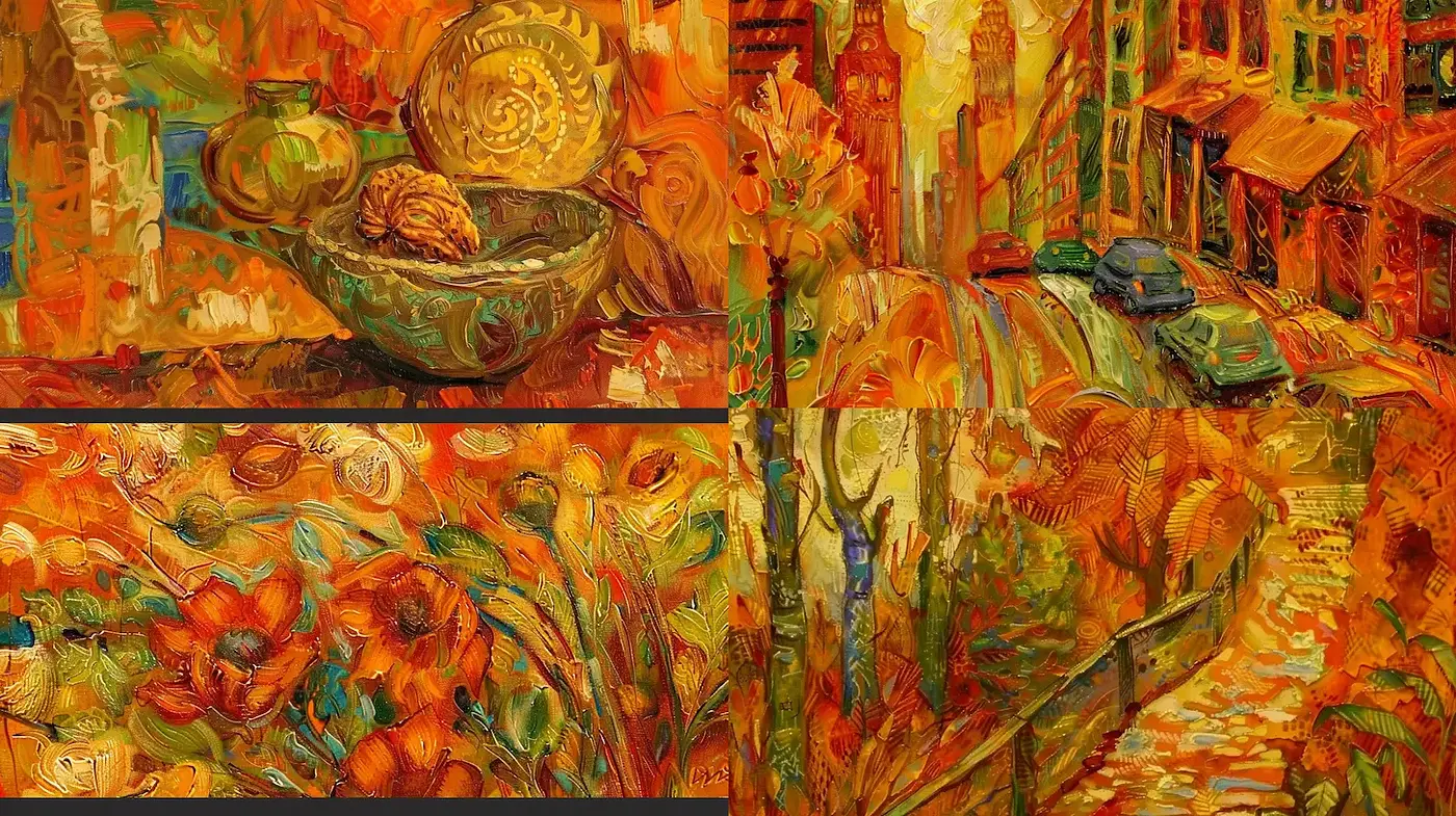 Dynamic and Vibrant Expression Through Warm Hues and Textured Brushstrokes - Midjourney sref style