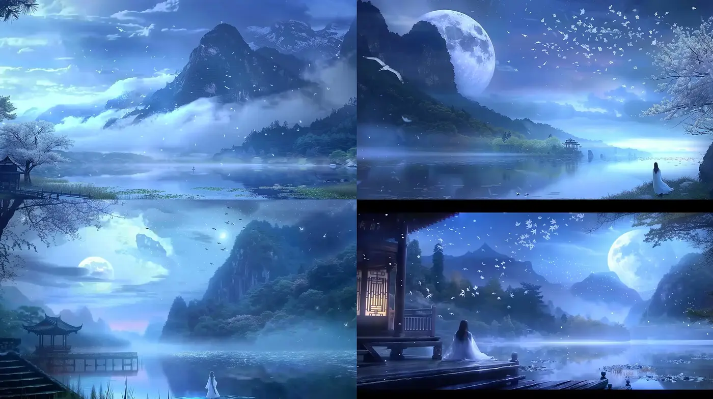Ethereal Moonlit Landscapes - An Enchanting Fusion of Tranquil Nature and Mystical Nights - Midjourney sref style