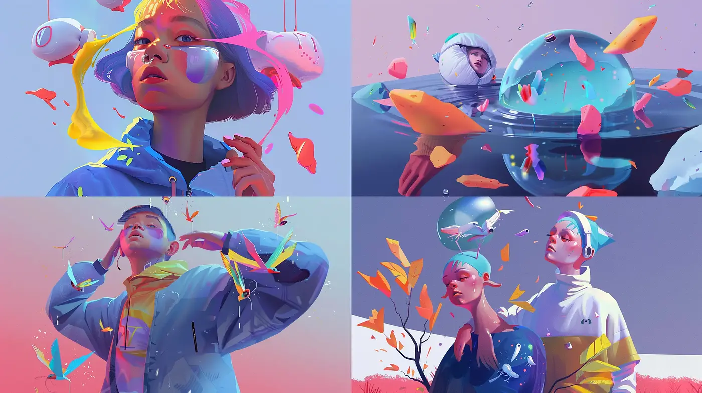 Surreal Pastel Dreamscape with Dynamic Brushwork - Midjourney sref style