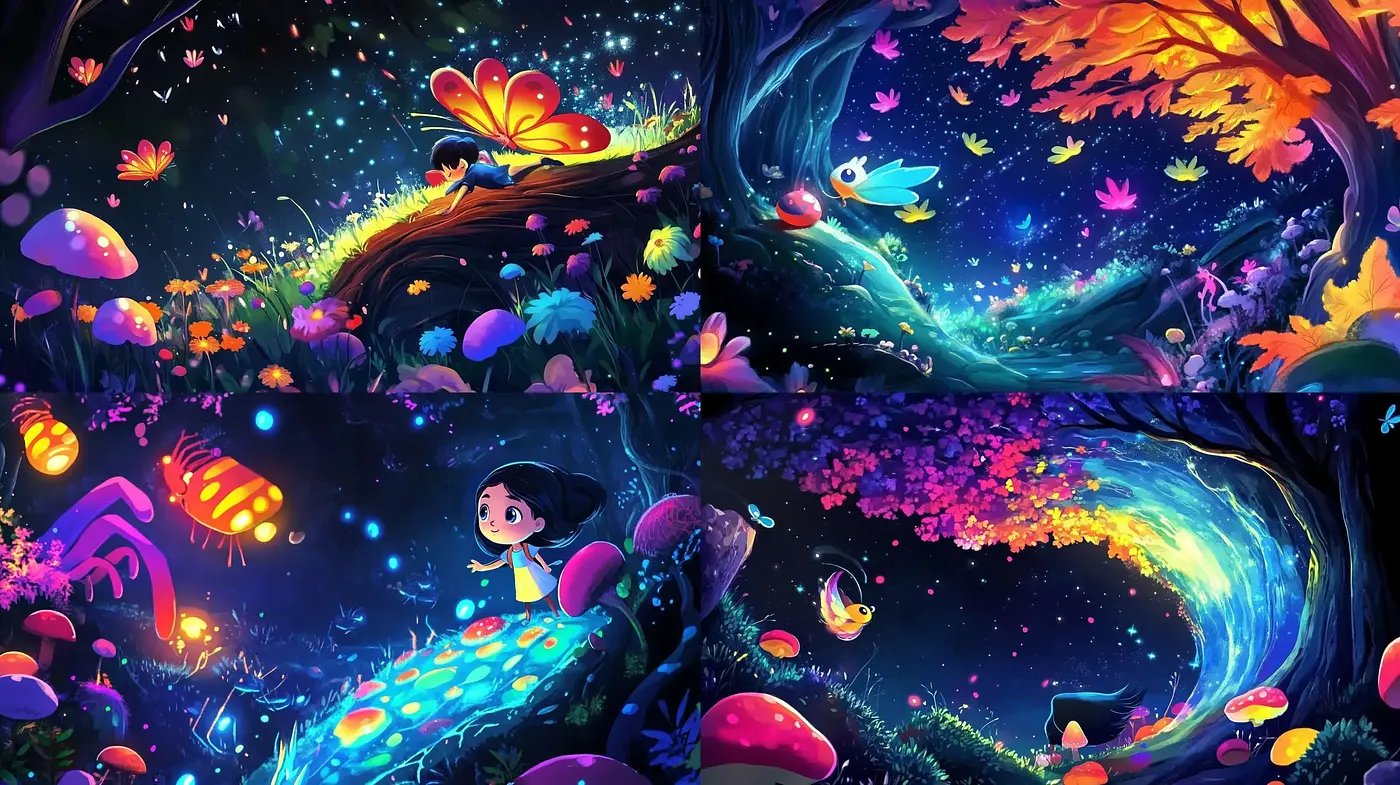 Vibrant Enchanted Forests: A Fantastical Journey Through Vivid Landscapes - Midjourney sref style