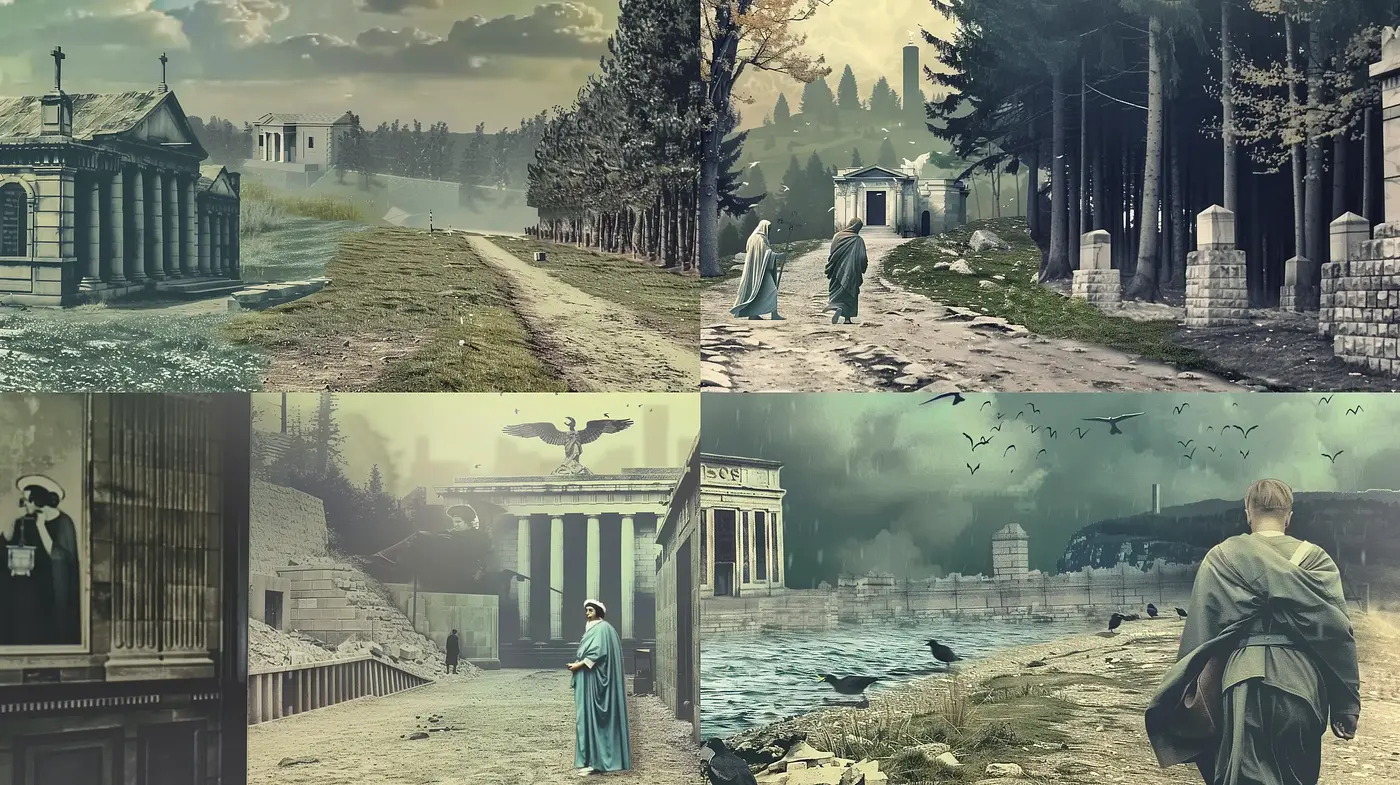Ethereal Ancient World Fusion with a Tinge of Melancholia - Midjourney sref style