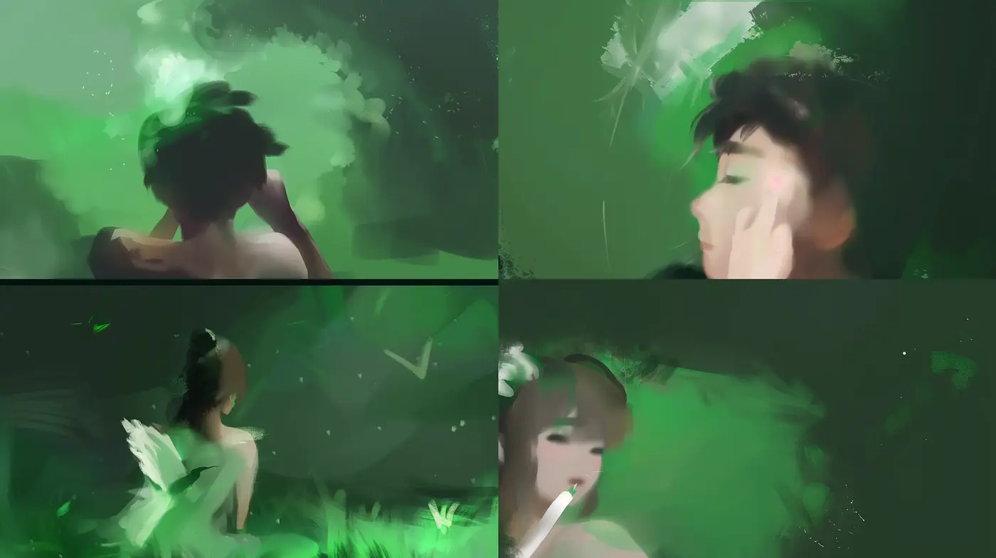 Ethereal Brushstrokes in a Verdant Dreamscape - Midjourney sref style