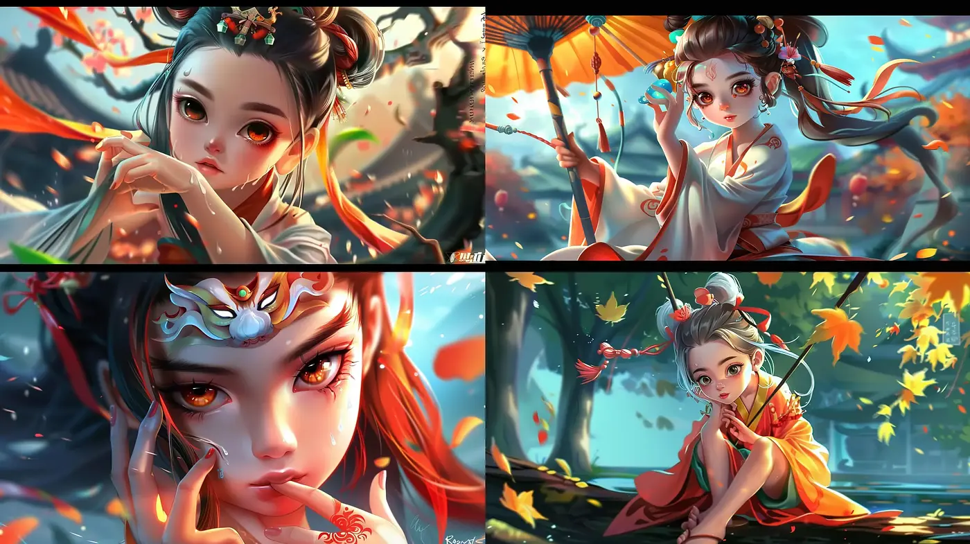 Ethereal Autumn Enchantment: A Harmonized Blend of Anime Elegance and Surreal Fantasy - Midjourney sref style