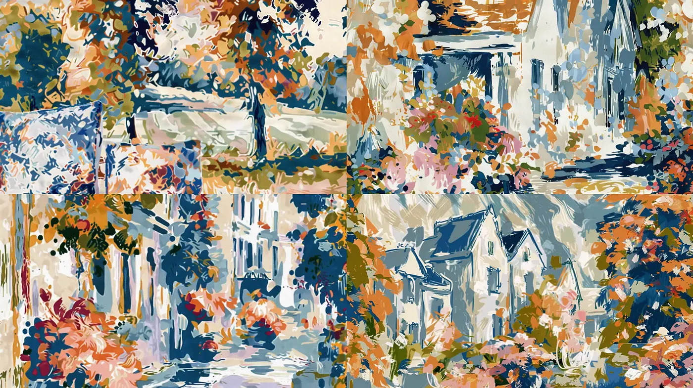 Impressionist Autumn Hues in a Rustic Village Series - Midjourney sref style