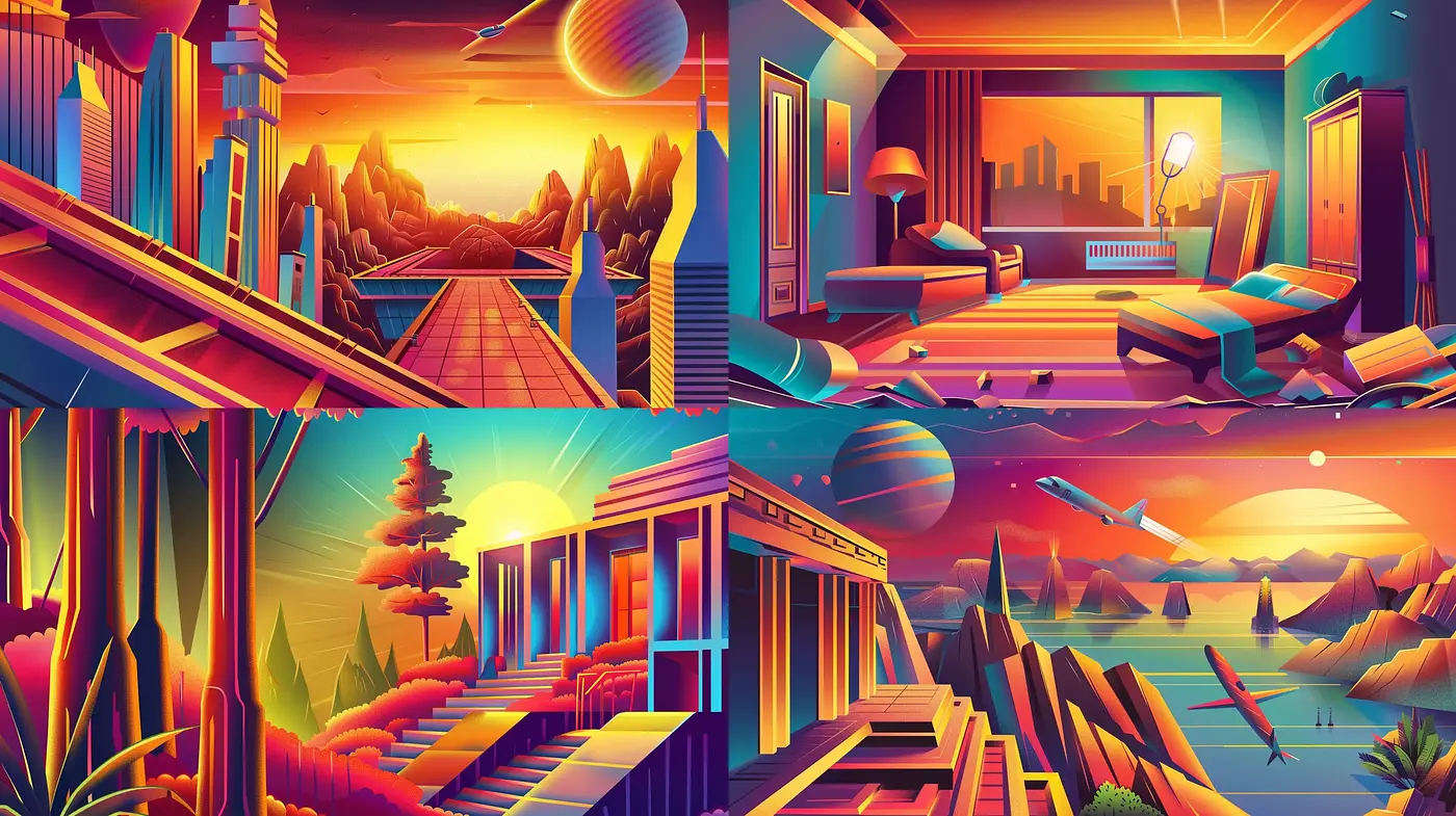 Saturated Retro-Futuristic Dreamscape - Midjourney sref style