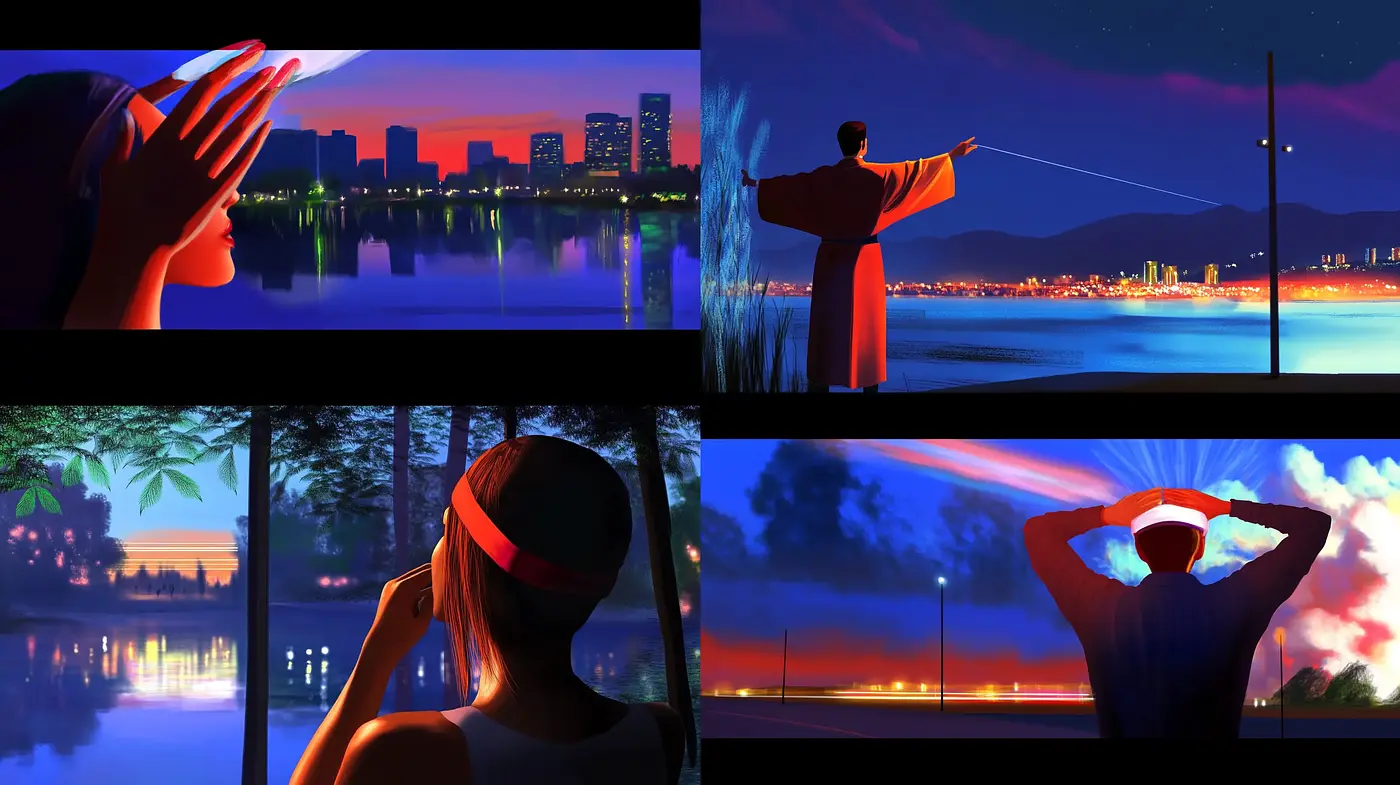 Twilight Silhouettes and Urban Skylines in Digital Paint - Midjourney sref style