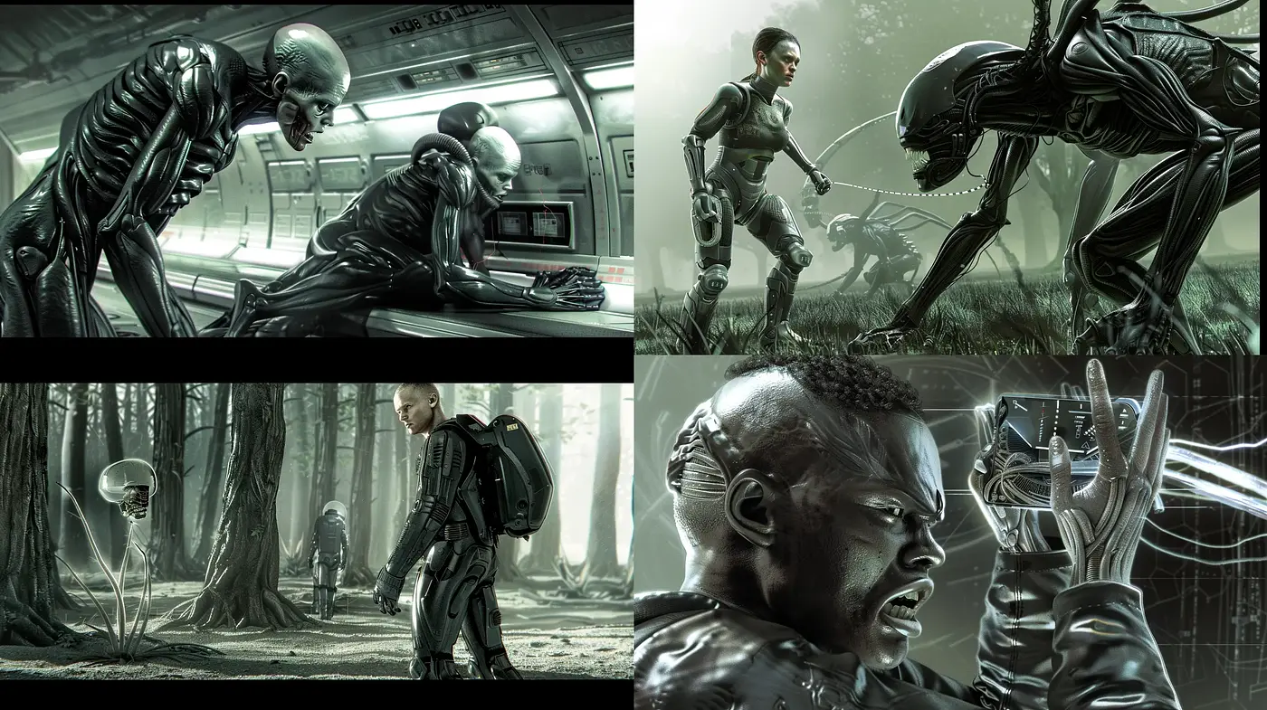 Futuristic Sci-Fi Ambiance with a Cool Tonal Palette and Dynamic Composition - Midjourney sref style
