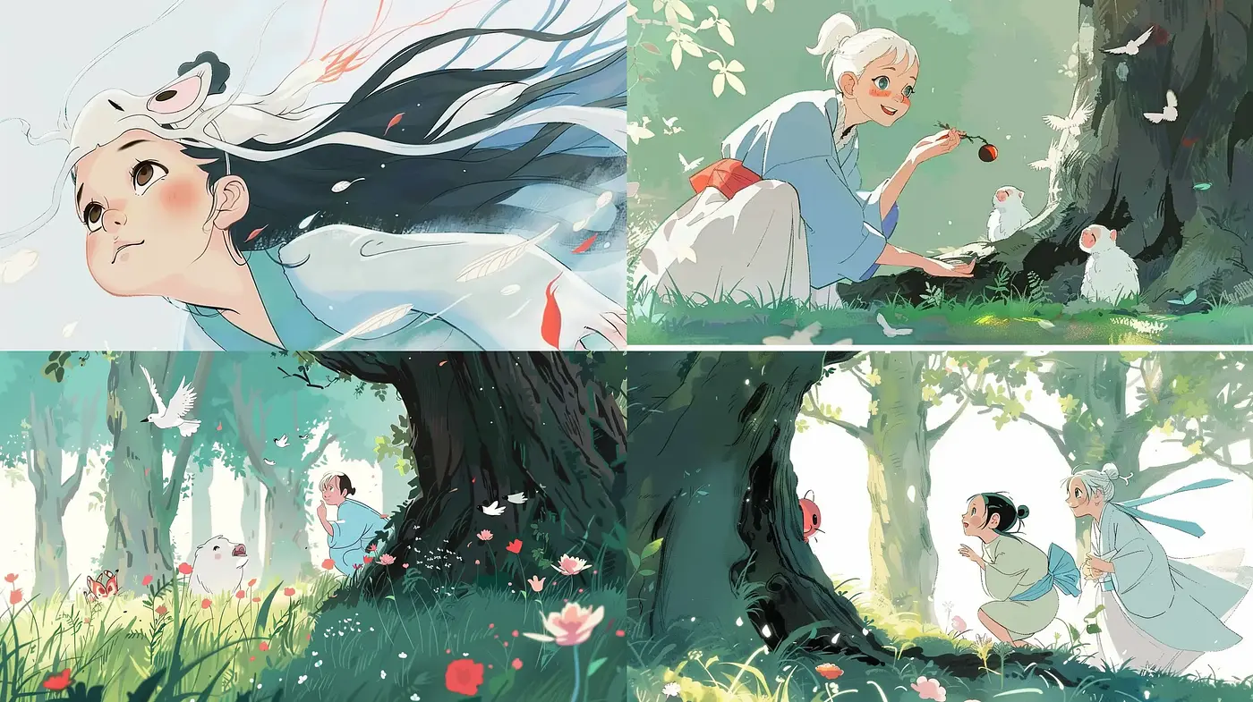 Serene Pastoral Elegance with a Ghibli-like Whimsy - Midjourney sref style