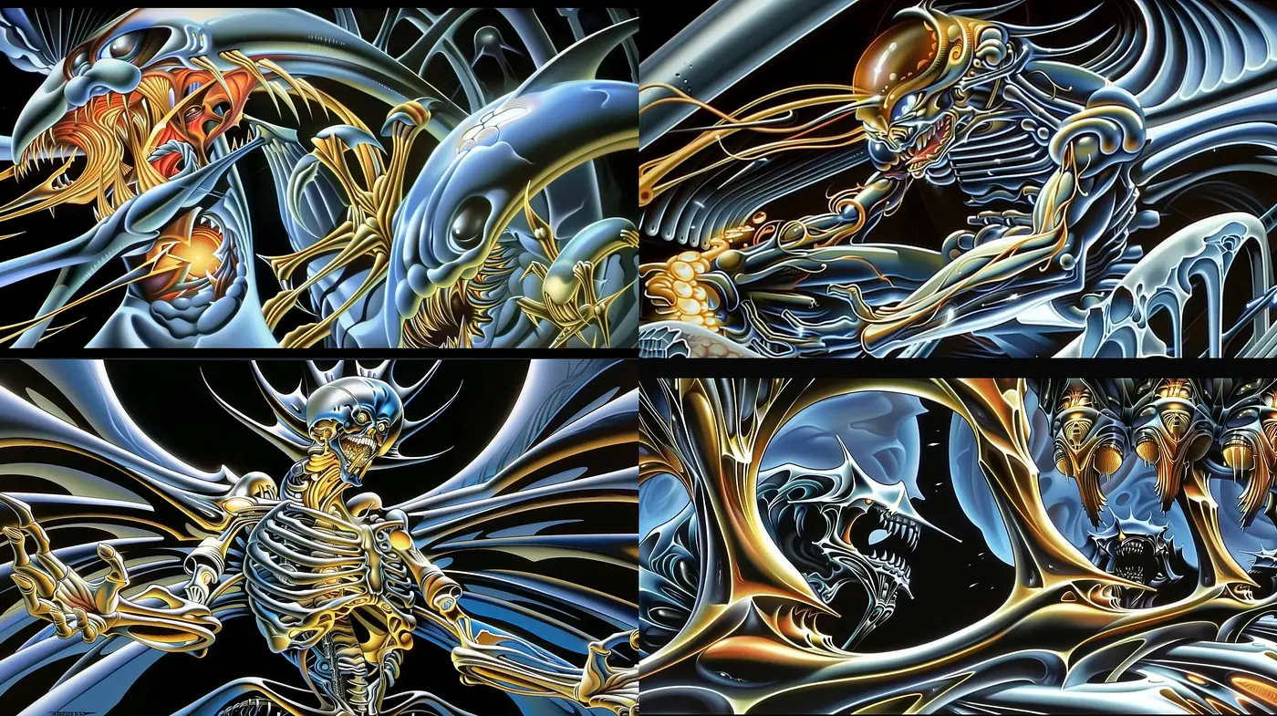 Ethereal Biomechanical Dreamscape Fusion - Midjourney sref style