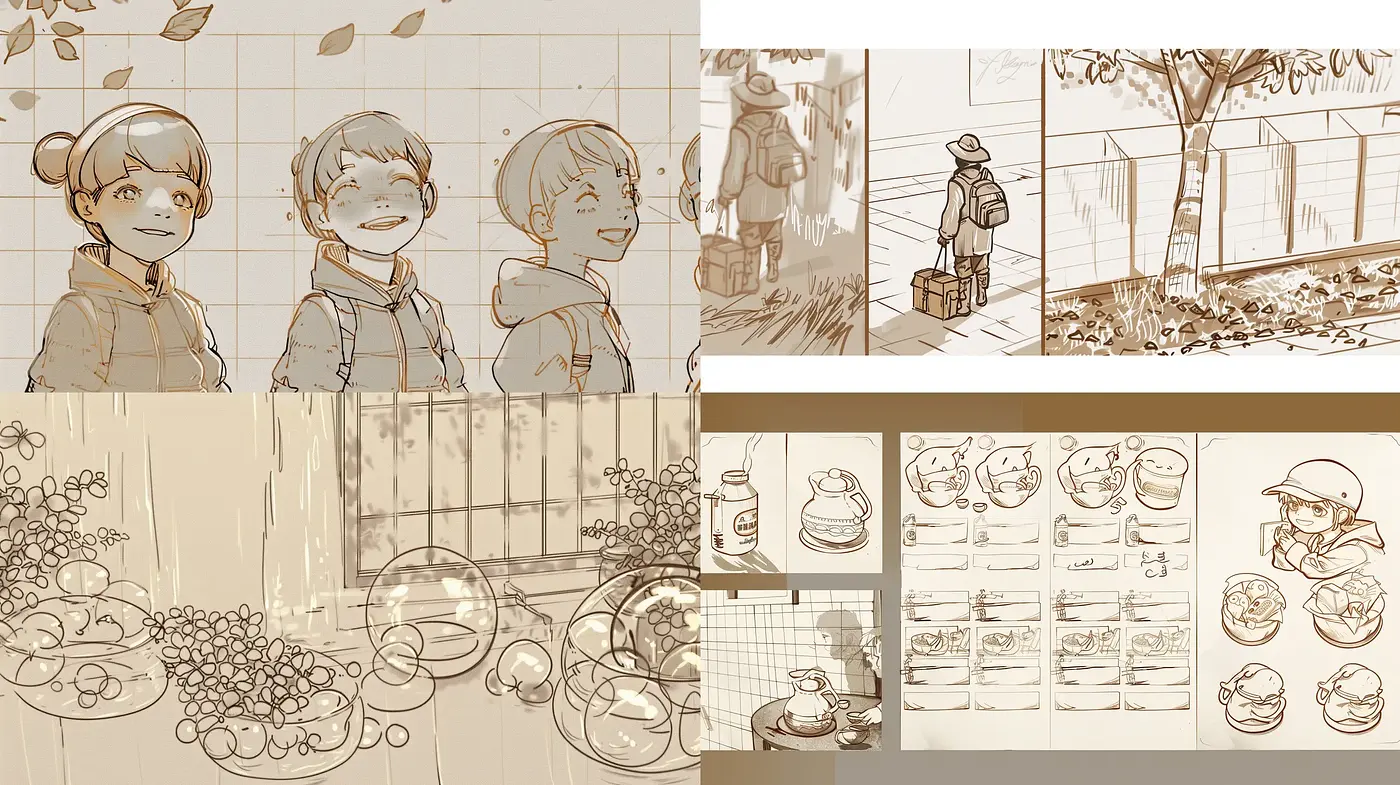 Sepia-Toned Sketchbook Impressions with a Manga-inspired Delicacy - Midjourney sref style