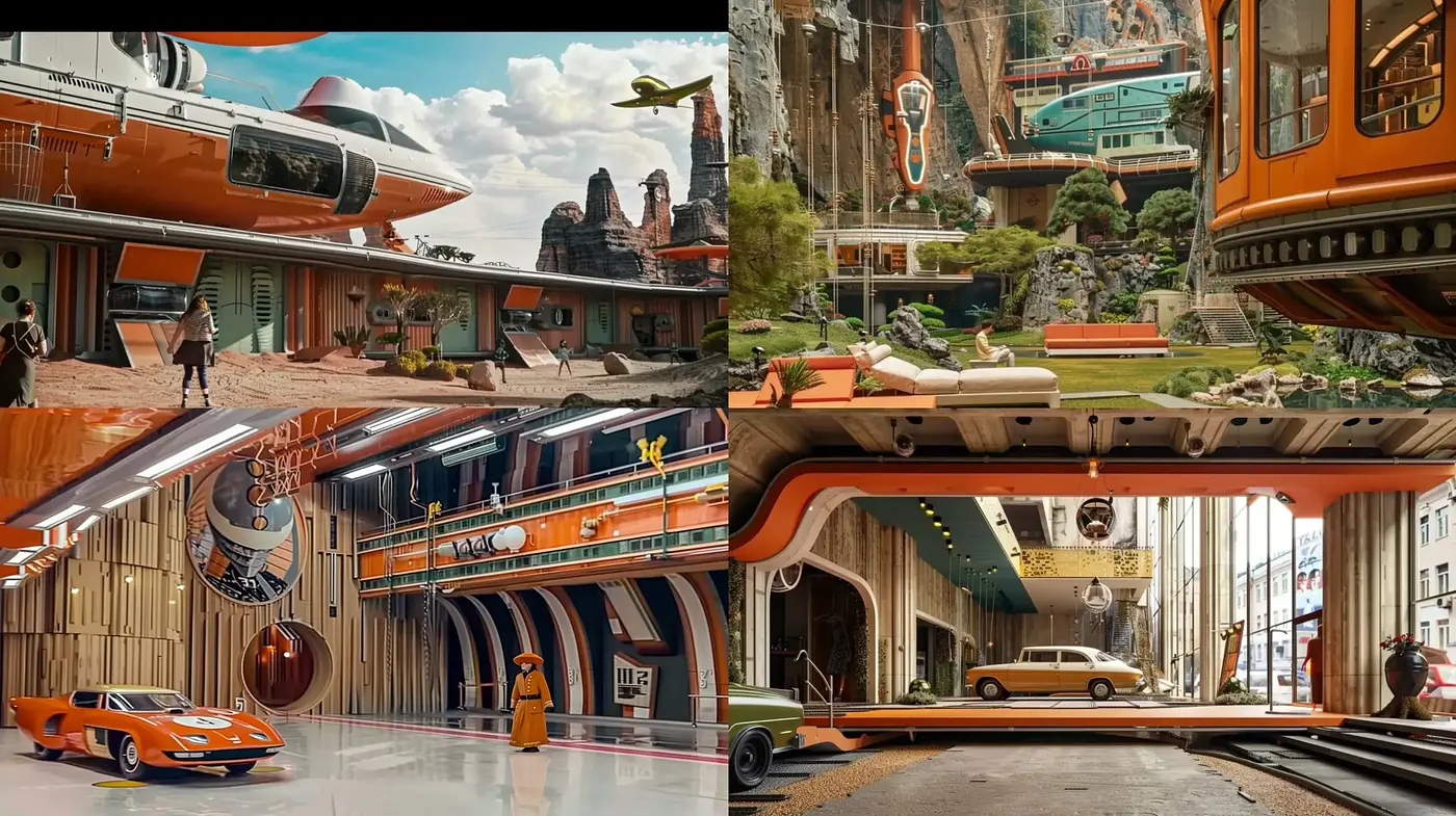 Futuristic Retro Metropolis with a Dreamlike Nostalgia - Midjourney sref style