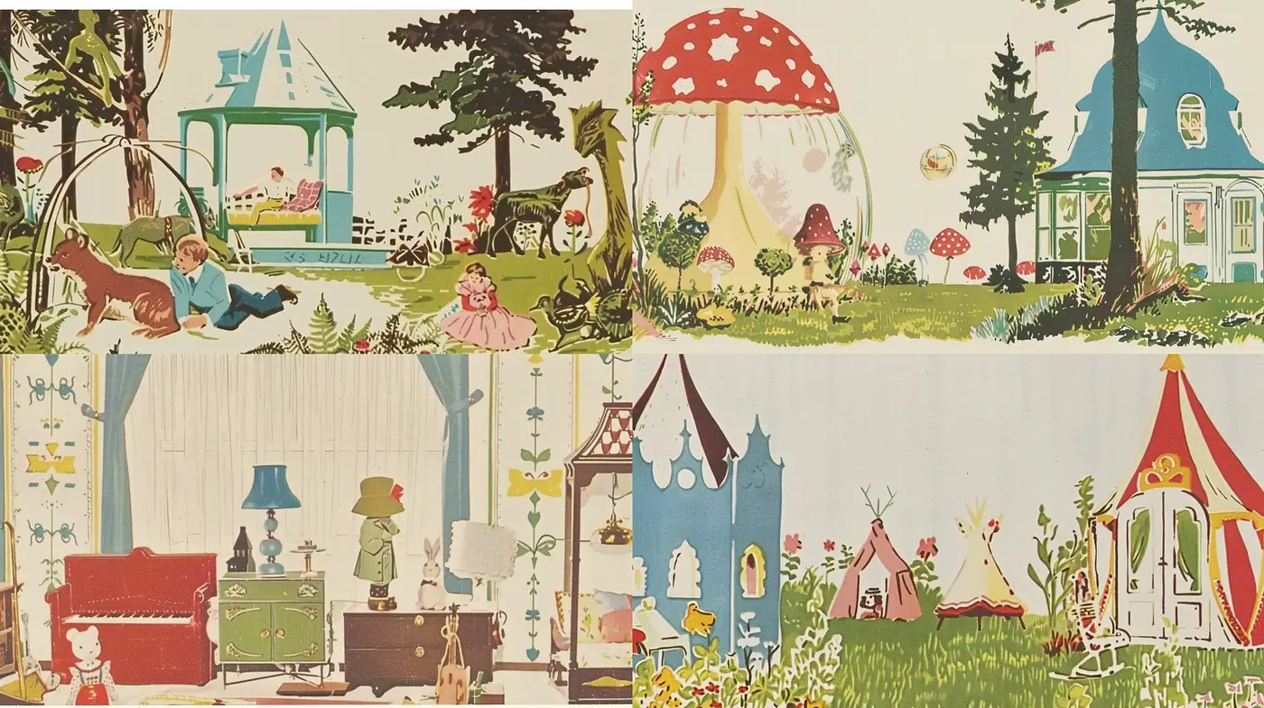 Whimsical Storybook Illustration Homage with Pastel Hues and Vintage Flair - Midjourney sref style