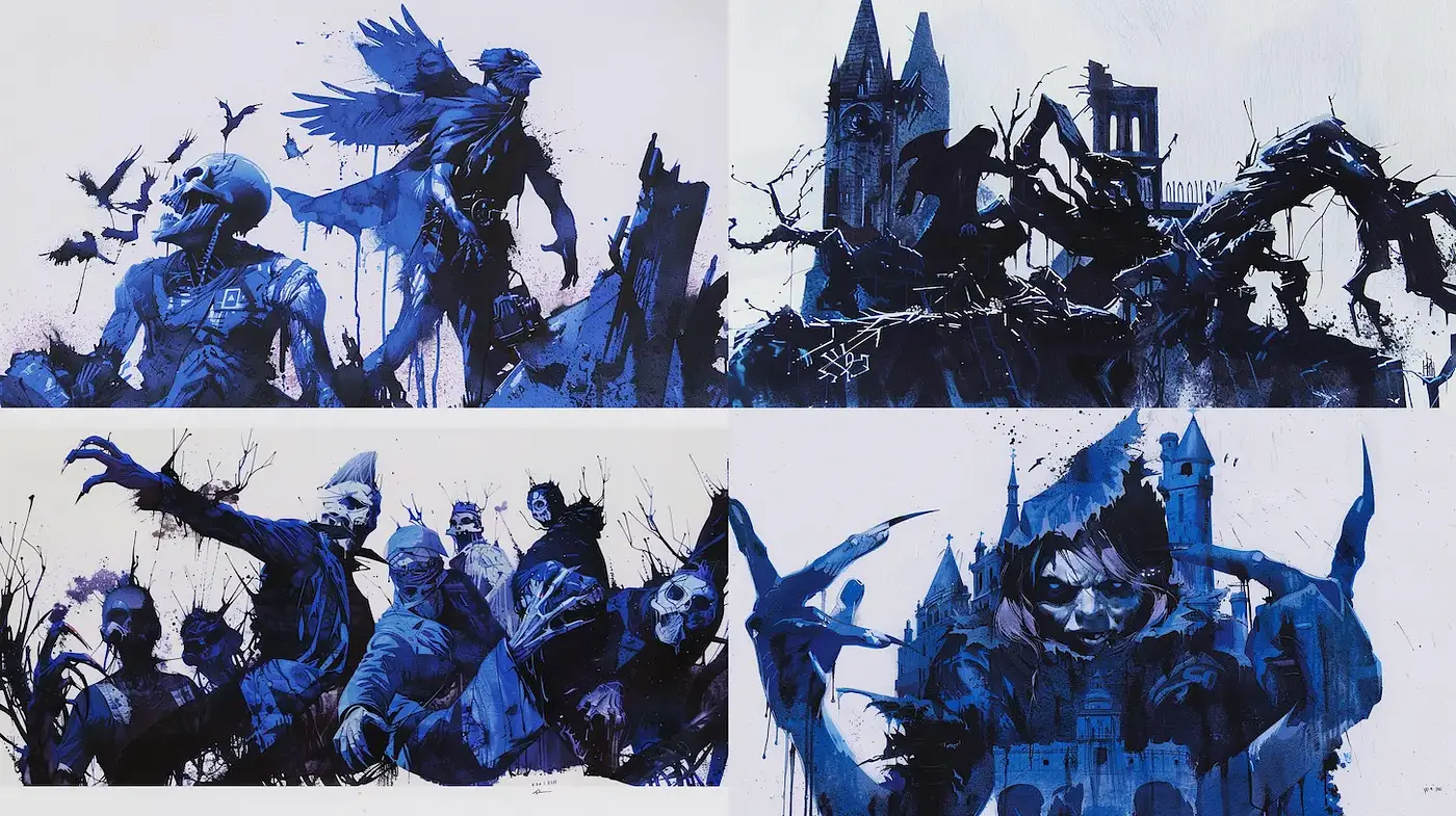 Dark and atmospheric illustrations with a haunting aesthetic - Midjourney sref style