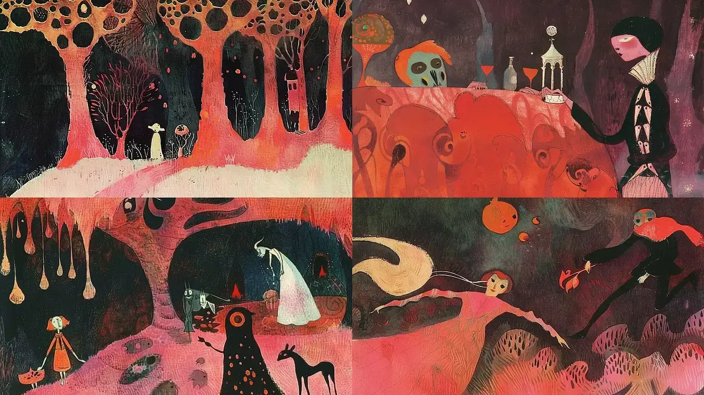 Whimsical and Surreal Illustrations with a Dreamy Atmosphere - Midjourney sref style