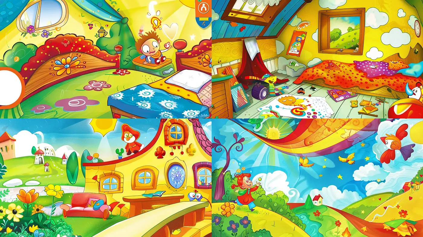 Whimsical Storybook Illustrations with Bright Fantasy Overtones - Midjourney sref style