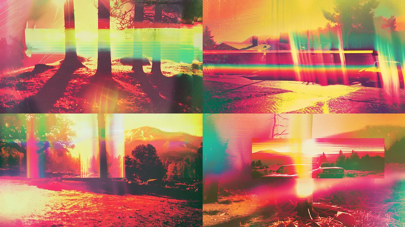 Surreal Chromatic Aberrations and Retro Neon Glitch Landscapes - Midjourney sref style