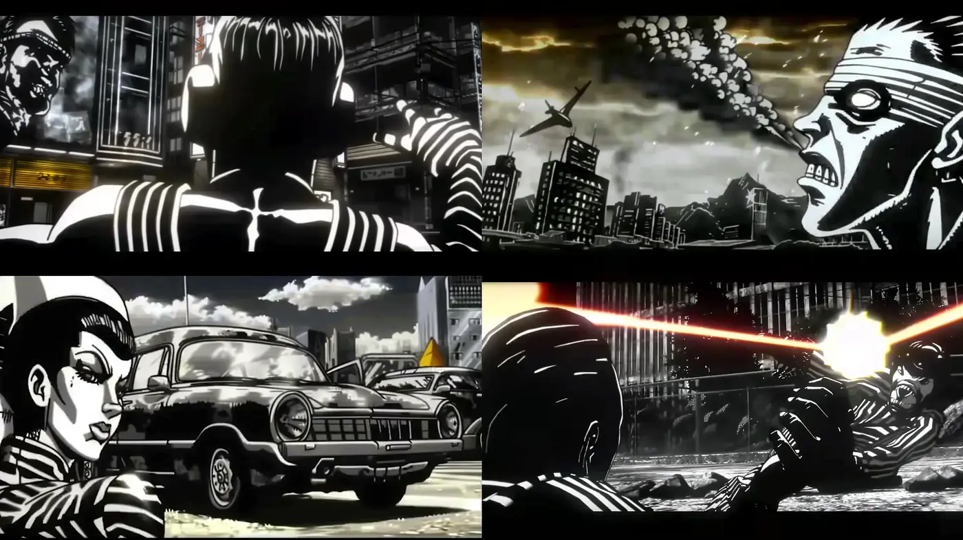 Monochromatic Neo-Tokyo Graphic Novel Aesthetics - Midjourney sref style