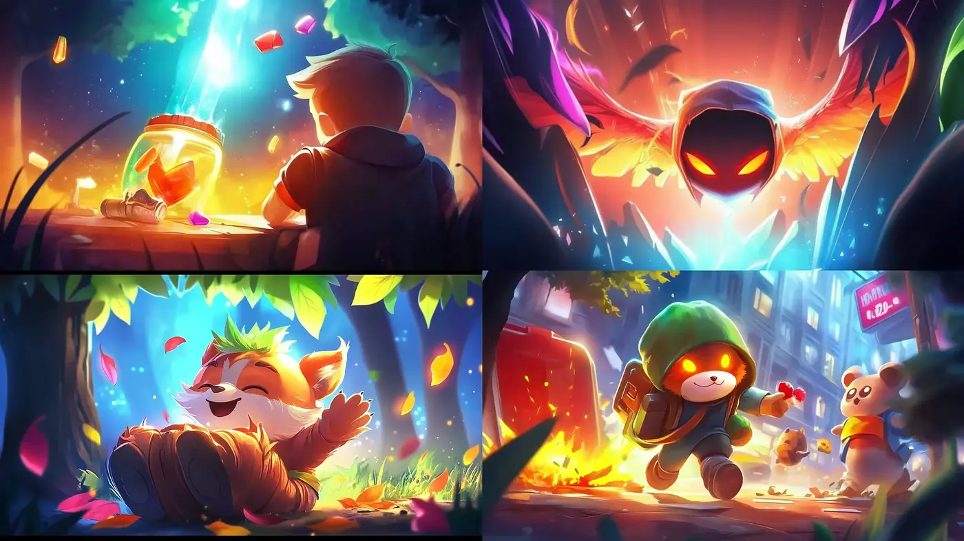 Luminous Fantasy Nightscape with Vibrant Cartoon Vitality - Midjourney sref style