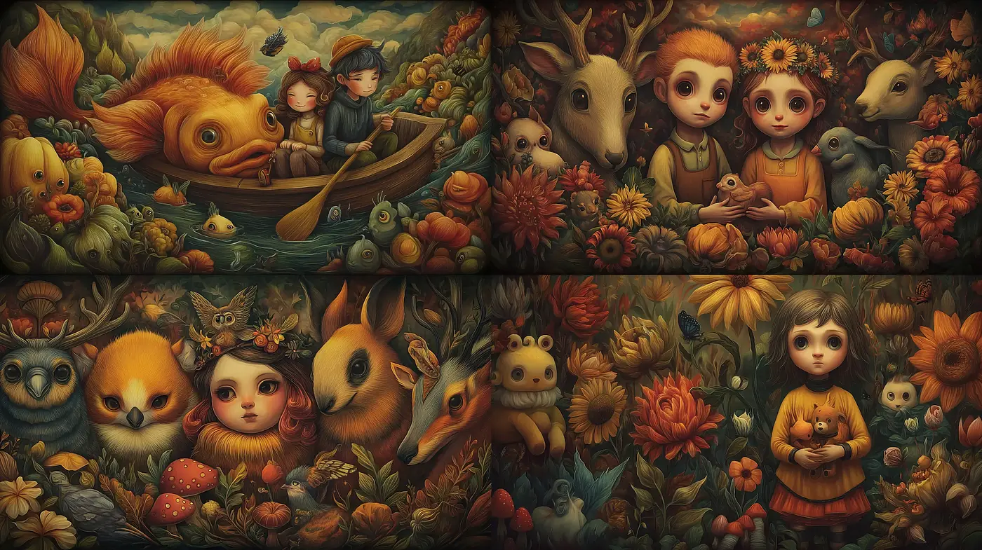 Whimsical and Enchanting Illustrations with Nature Themes - Midjourney sref style