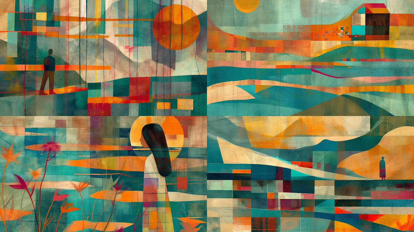 Abstract Geometric Harmony: A Fusion of Autumnal Hues and Cubist Influences - Midjourney sref style
