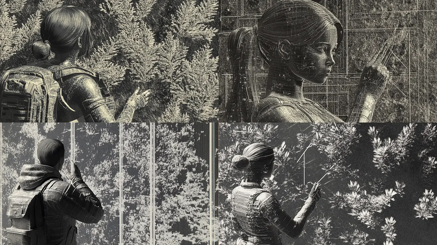 Monochromatic Etched Nature Scenes - Midjourney sref style