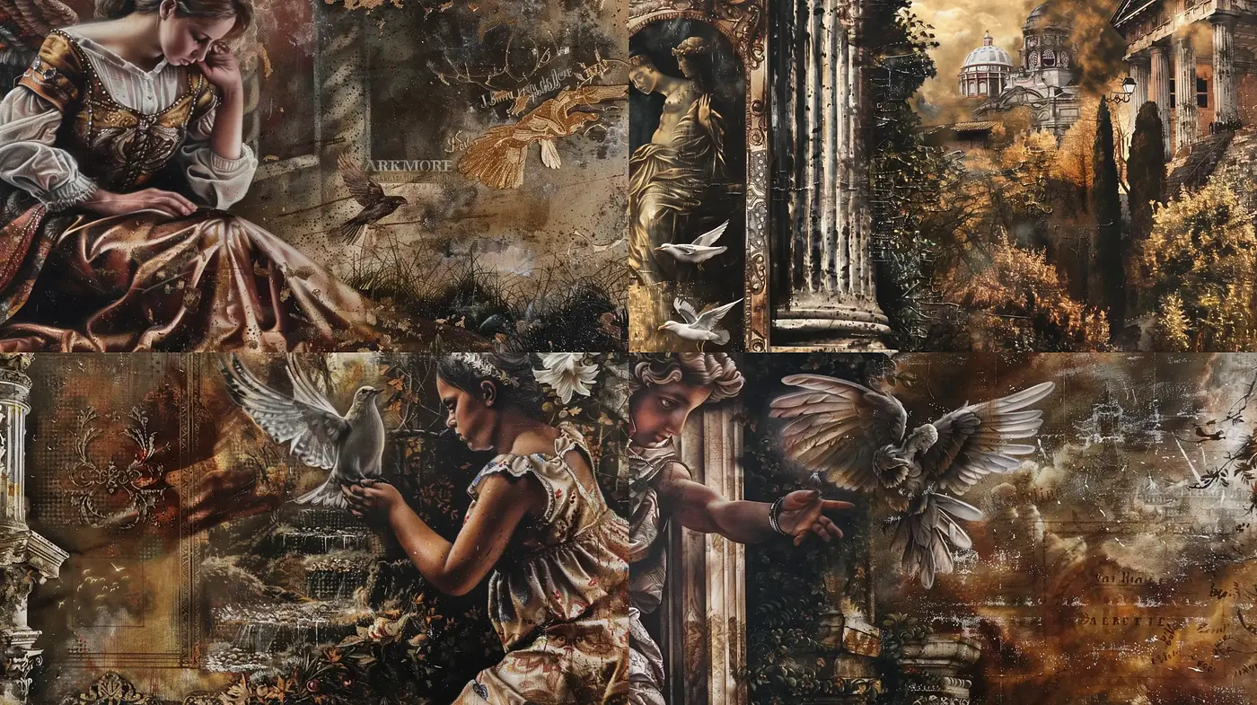 Ethereal Antique Tableaux with Rustic Renaissance Textures - Midjourney sref style