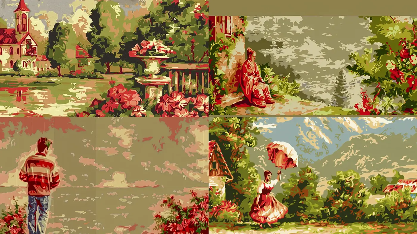 Pastoral Elegance: A Harmonious Blend of Warm Tones and Idyllic Scenery - Midjourney sref style
