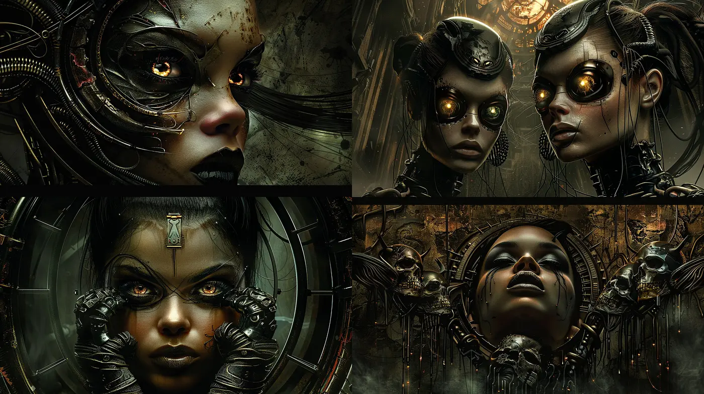Ethereal Cybernetic Dreamscape: A Fusion of Organic and Mechanical Aesthetics - Midjourney sref style