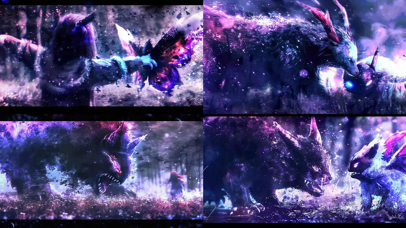 Ethereal Twilight Confrontation: Dreamlike Hues and Dynamic Textures - Midjourney sref style