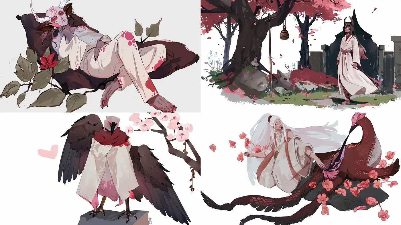 Ethereal Blossom Dreamscape in Stylized Anime Artistry - Midjourney sref style