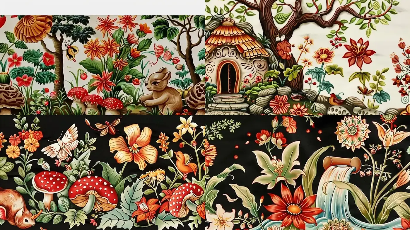 Whimsical Botanical Illustrations with Rich Details and Vibrant Colors - Midjourney sref style