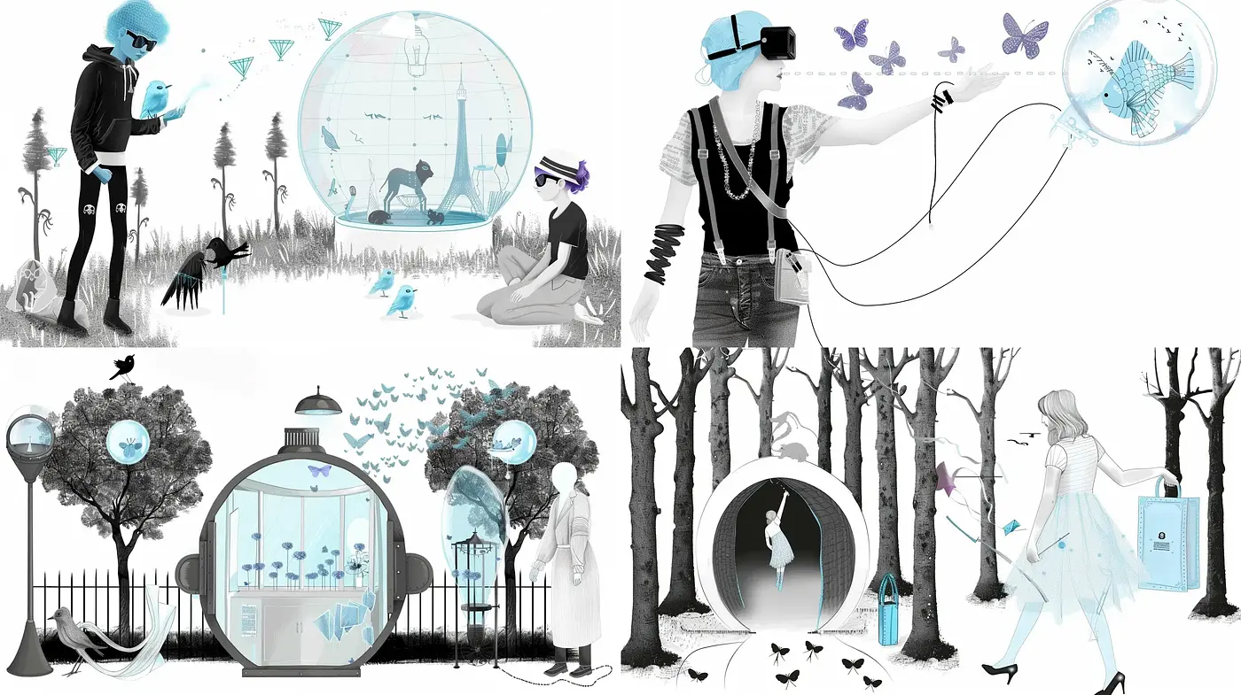 Monochromatic Whimsy: Scenes from a Dreamlike Graphic Novel - Midjourney sref style