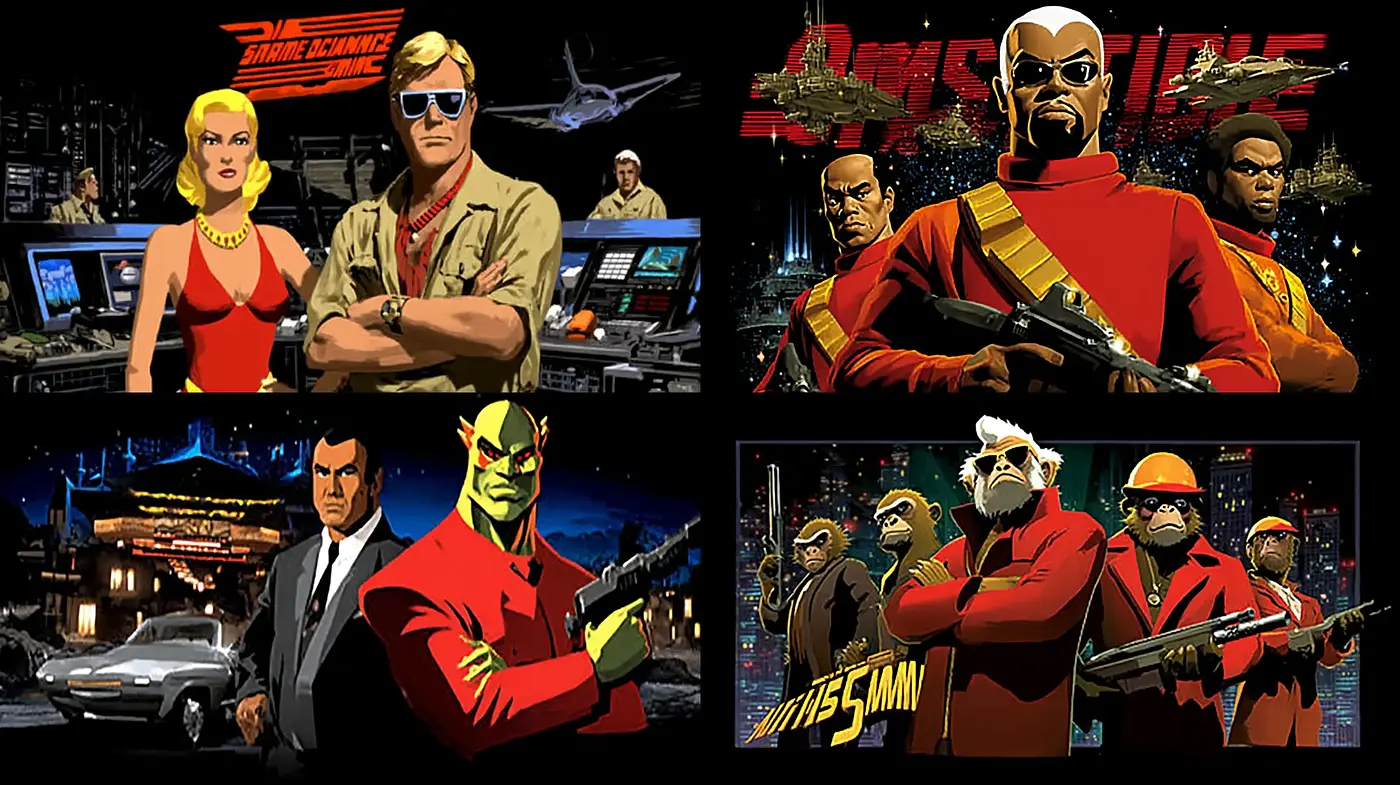 Vibrant and Dynamic Retro Illustration Style Featuring Bold Characters and Dramatic Lighting - Midjourney sref style