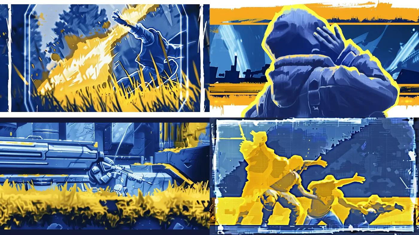 Dramatic Visions in Monochromatic Gold and Blue - Midjourney sref style