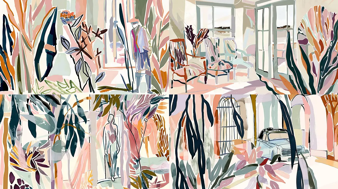 Modern Botanical Abstracts with a Pastel Twist - Midjourney sref style