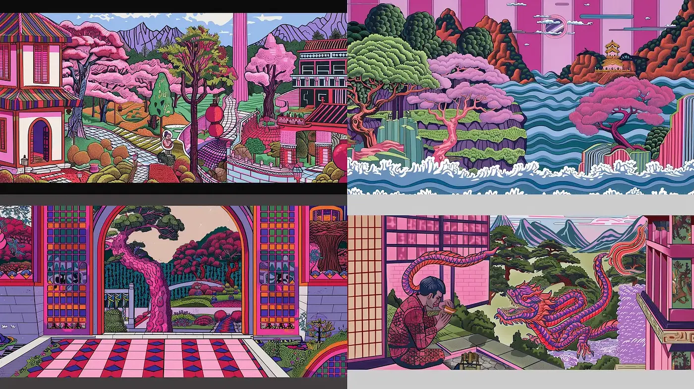 Vibrant and Whimsical Landscapes with Cultural Fusion - Midjourney sref style