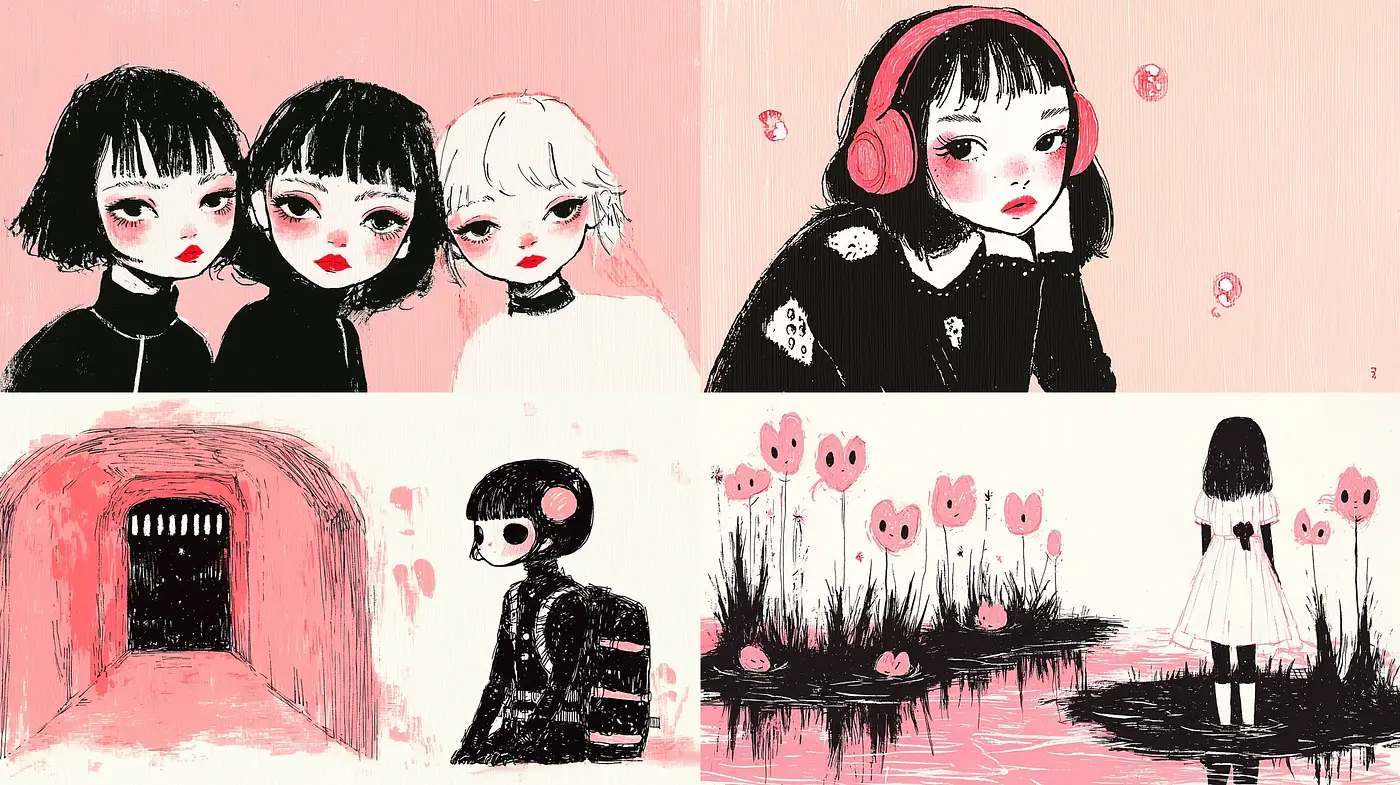 Whimsical Blush: A Nostalgic Mélange of Anime-Inspired Characters in Pastel Tones - Midjourney sref style
