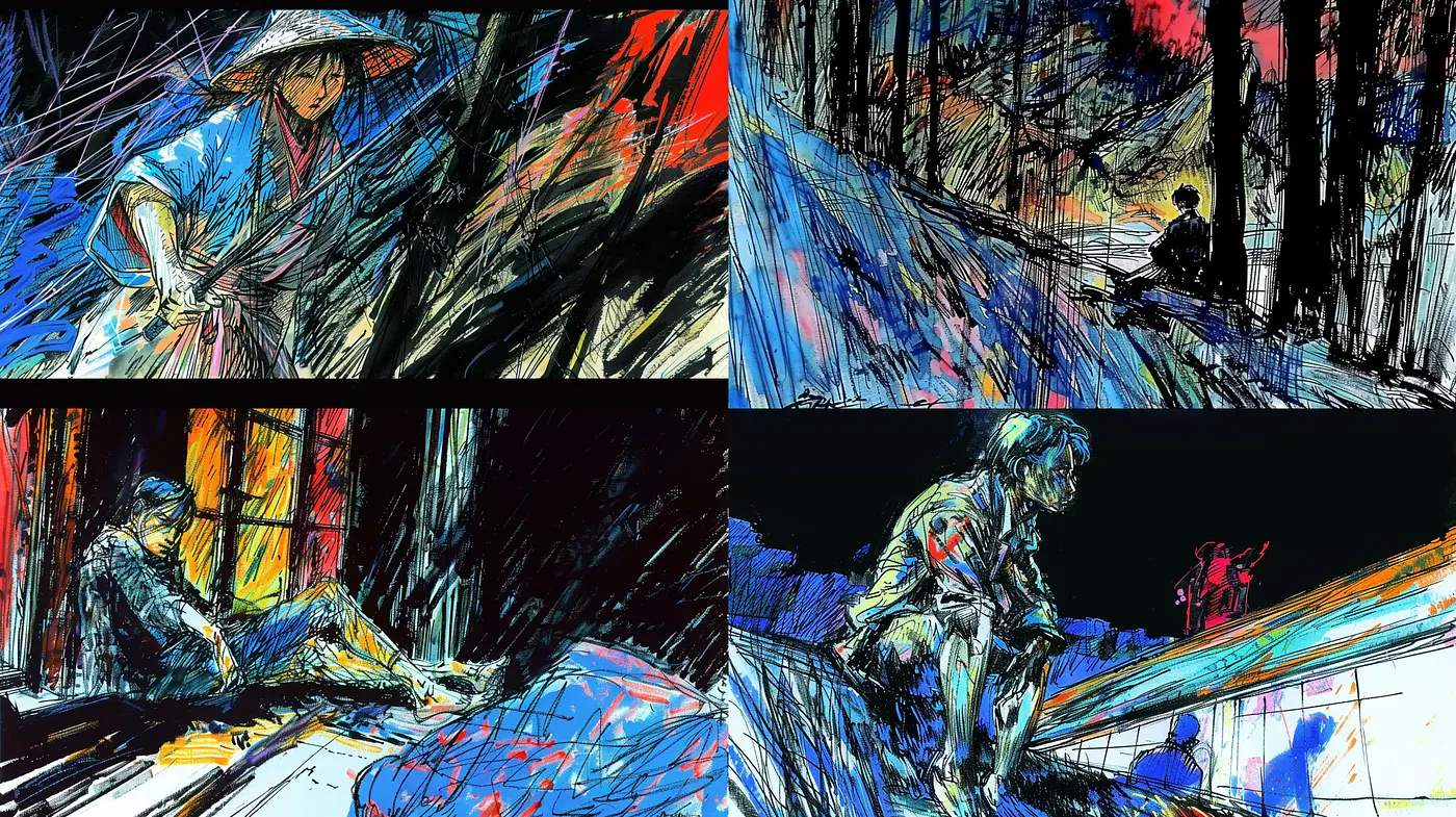 Dynamic Expressionist Brushwork and Vivid Contrast - Midjourney sref style